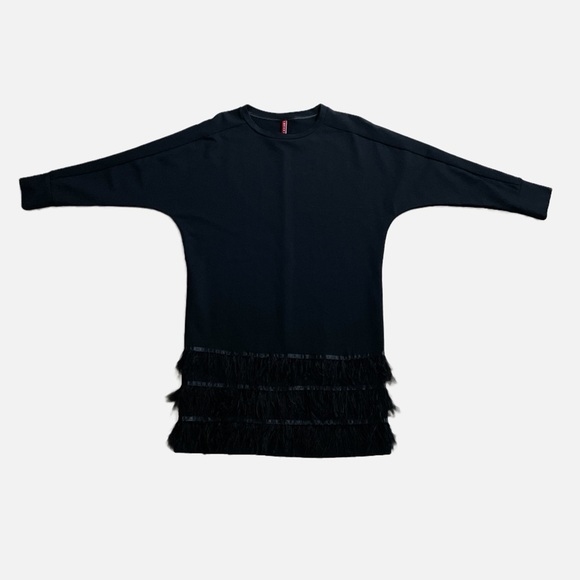 Imperial Mini Dress Long Sleeve Feather trim Black Size Small T-Shirt Italy - Picture 4 of 13